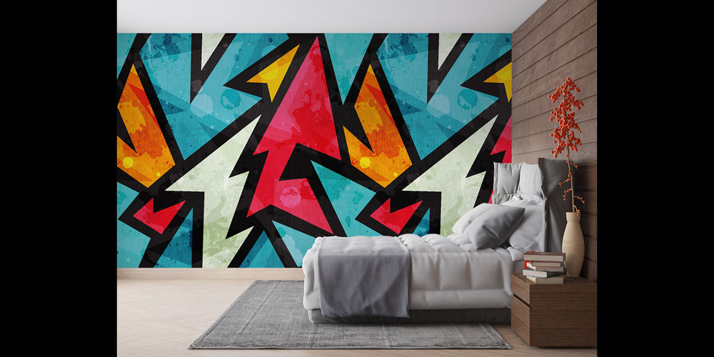 Geometrik Ok Desenli Grafiti Duvar Kağıdı 5016