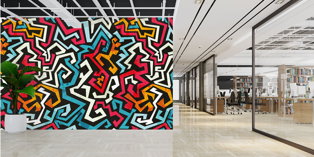 Renkli Geometrik Labirent Desenli Soyut Duvar Kağıdı 5017