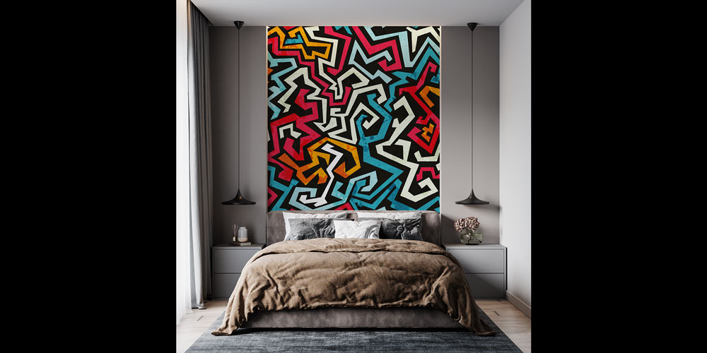 Renkli Geometrik Labirent Desenli Soyut Duvar Kağıdı 5017