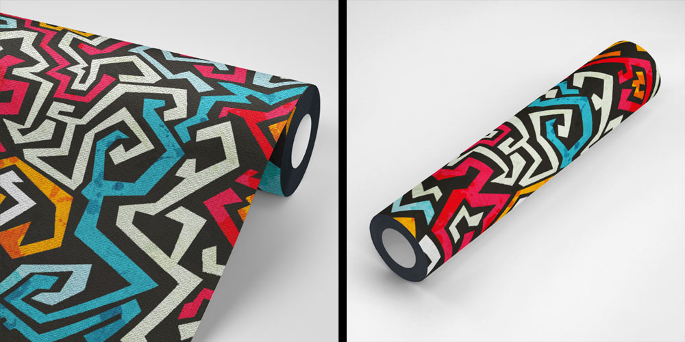 Renkli Geometrik Labirent Desenli Soyut Duvar Kağıdı 5017