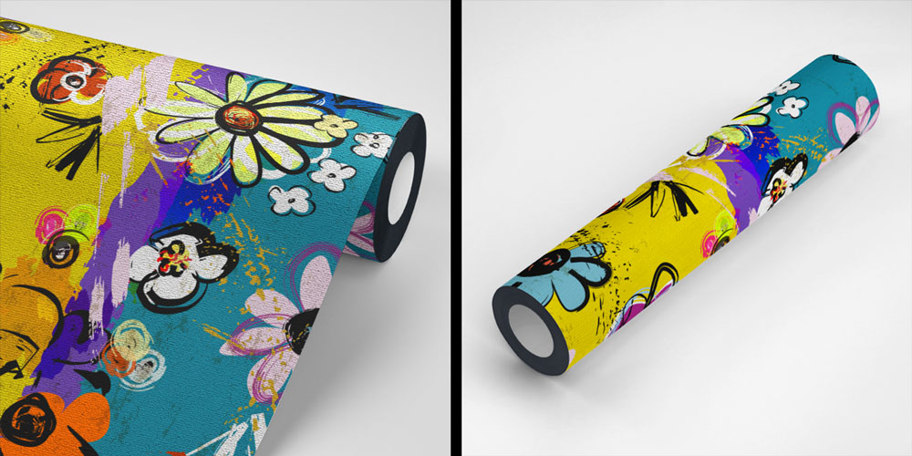 Renkli Çiçek İllüstrasyonlu Grafiti Duvar Kağıdı 5018