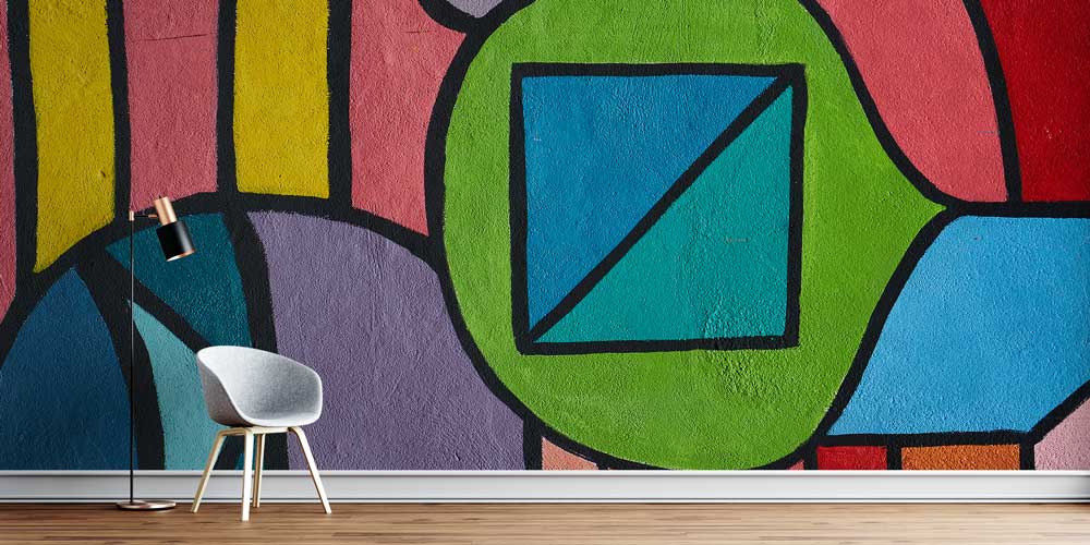 Renkli Geometrik Şekiller Grafiti Duvar Kağıdı 5019