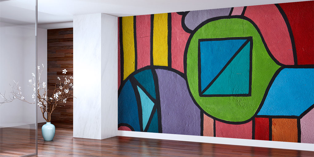 Renkli Geometrik Şekiller Grafiti Duvar Kağıdı 5019