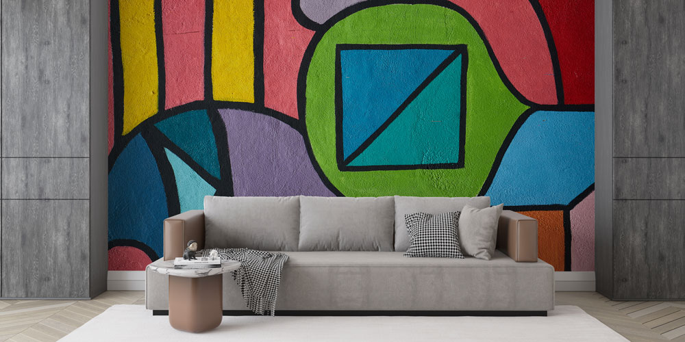 Renkli Geometrik Şekiller Grafiti Duvar Kağıdı 5019