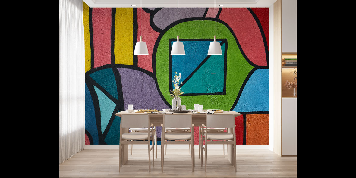 Renkli Geometrik Şekiller Grafiti Duvar Kağıdı 5019