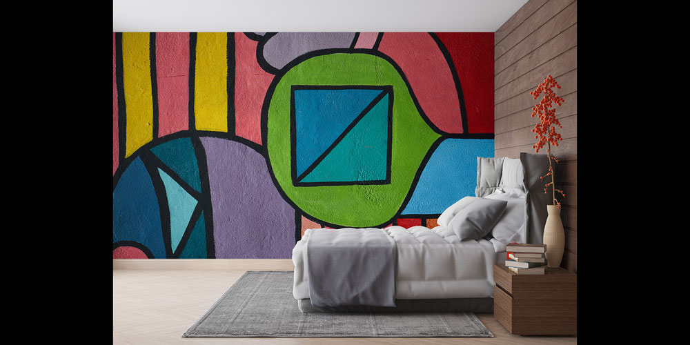 Renkli Geometrik Şekiller Grafiti Duvar Kağıdı 5019