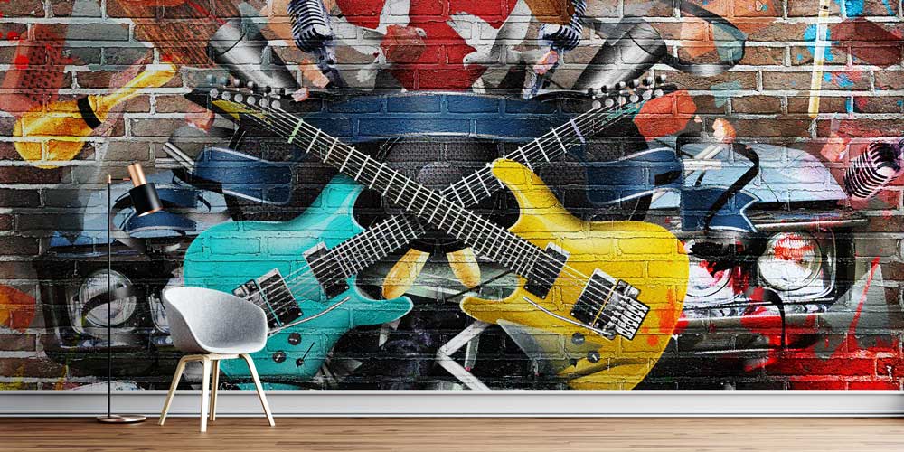 Rock Sahnesi ve Çapraz Gitarlar Temalı Duvar Kağıdı 5064