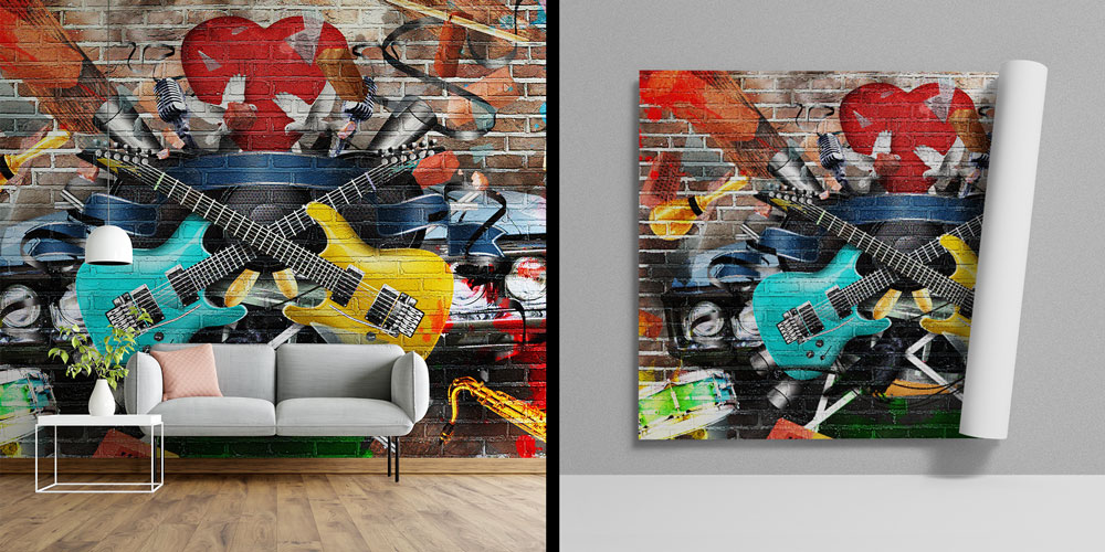 Rock Sahnesi ve Çapraz Gitarlar Temalı Duvar Kağıdı 5064