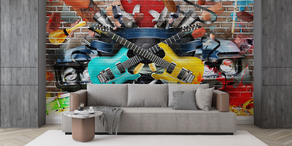 Rock Sahnesi ve Çapraz Gitarlar Temalı Duvar Kağıdı 5064