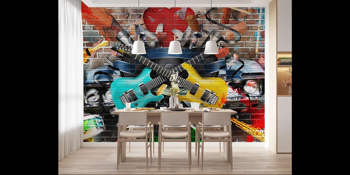 Rock Sahnesi ve Çapraz Gitarlar Temalı Duvar Kağıdı 5064