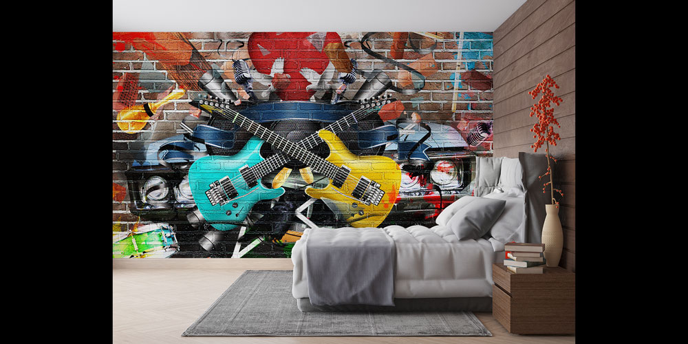 Rock Sahnesi ve Çapraz Gitarlar Temalı Duvar Kağıdı 5064