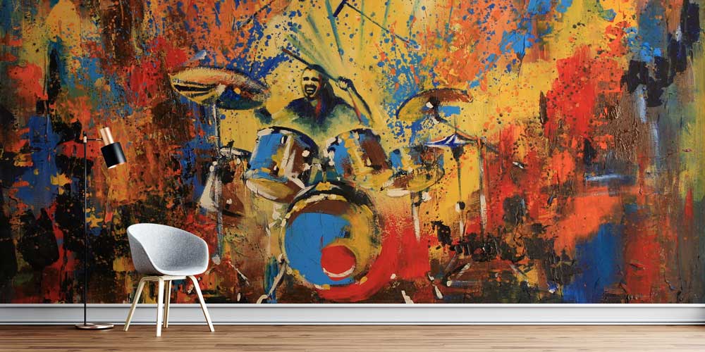 Davulcu Sahnesi Temalı Renkli Müzik Duvar Kağıdı 5068