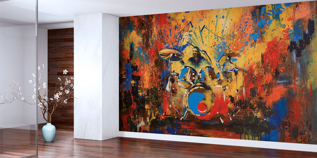 Davulcu Sahnesi Temalı Renkli Müzik Duvar Kağıdı 5068