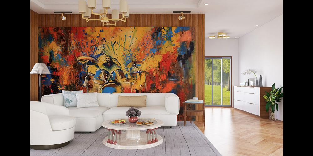 Davulcu Sahnesi Temalı Renkli Müzik Duvar Kağıdı 5068