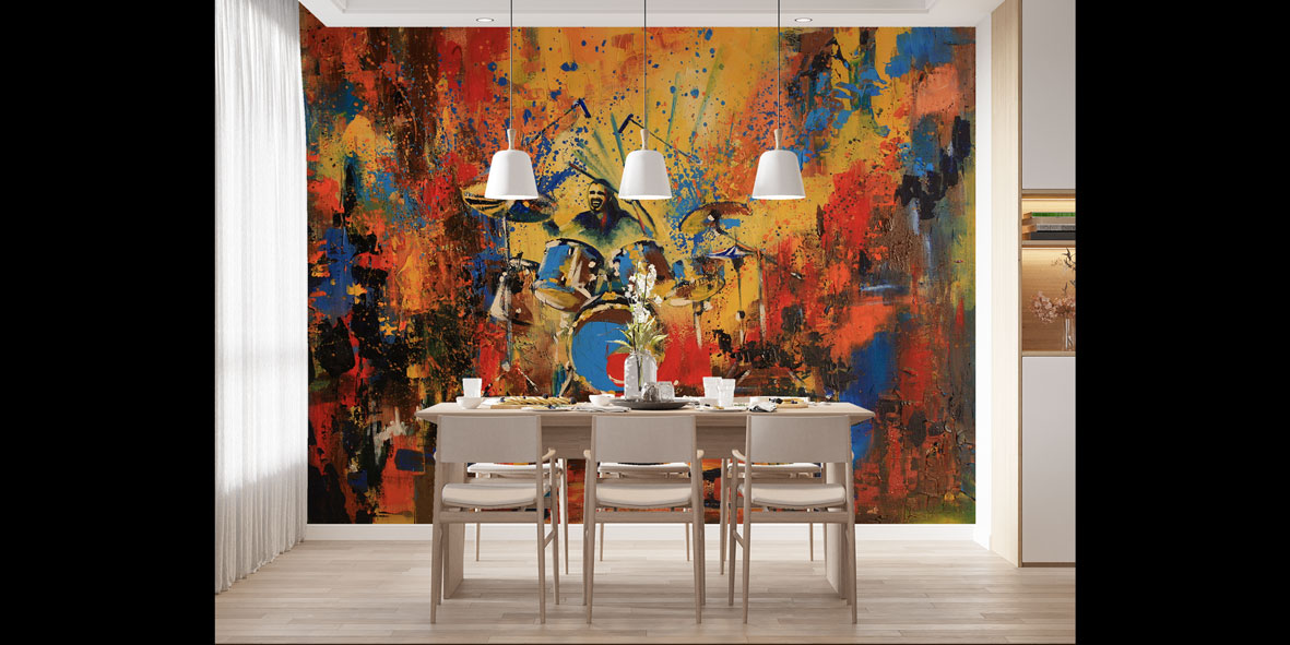 Davulcu Sahnesi Temalı Renkli Müzik Duvar Kağıdı 5068