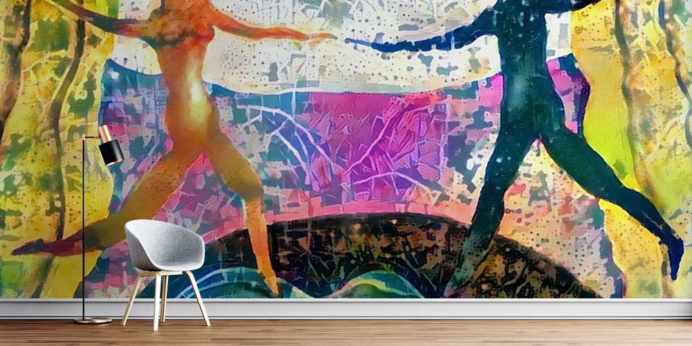 Renkli Dans Eden Figürler Temalı Sanatsal Duvar Kağıdı 5070