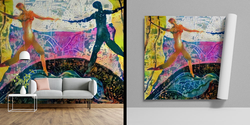 Renkli Dans Eden Figürler Temalı Sanatsal Duvar Kağıdı 5070