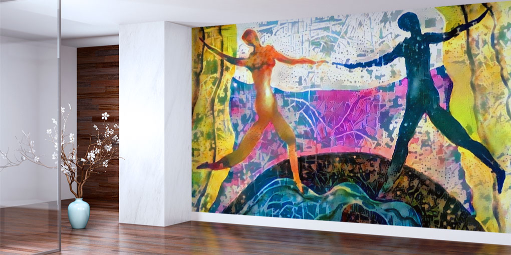 Renkli Dans Eden Figürler Temalı Sanatsal Duvar Kağıdı 5070