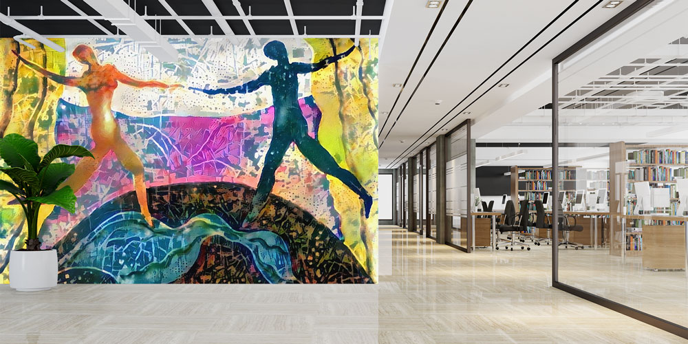 Renkli Dans Eden Figürler Temalı Sanatsal Duvar Kağıdı 5070