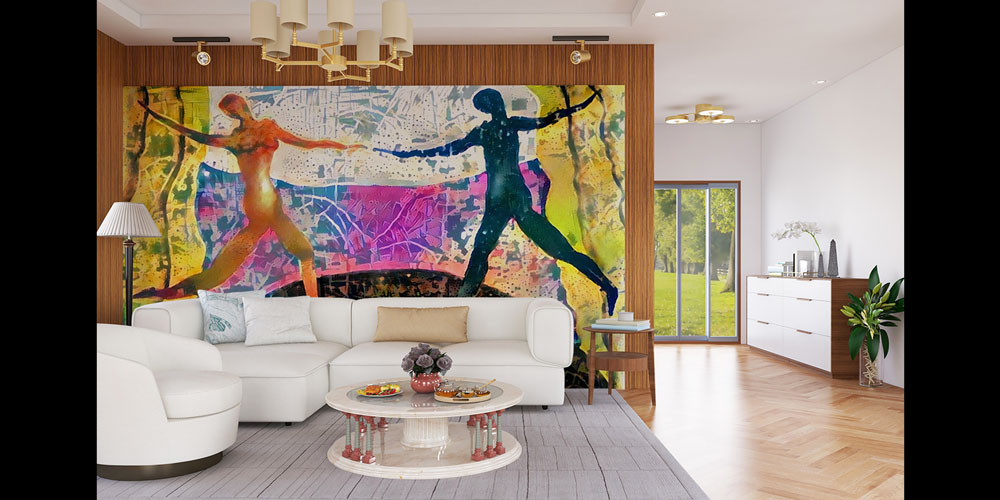 Renkli Dans Eden Figürler Temalı Sanatsal Duvar Kağıdı 5070