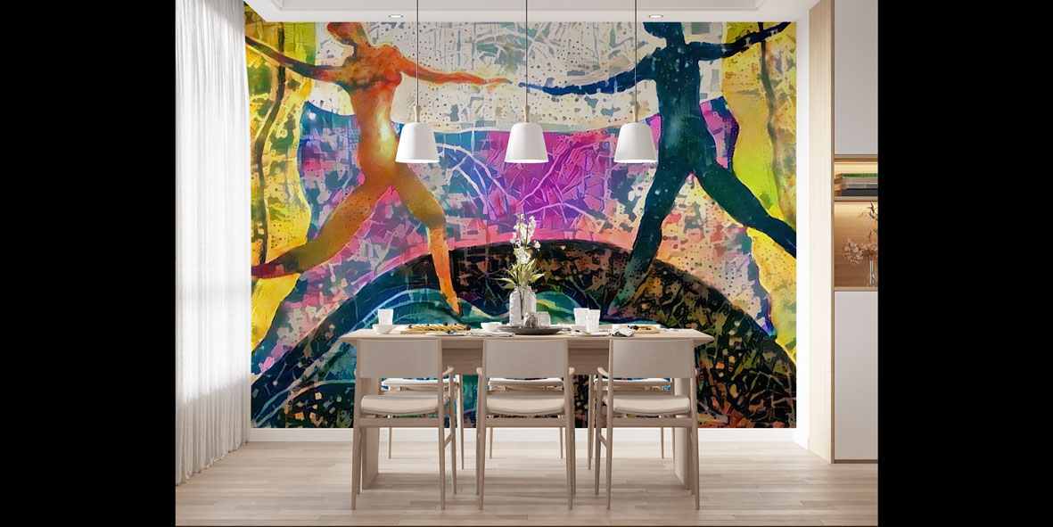 Renkli Dans Eden Figürler Temalı Sanatsal Duvar Kağıdı 5070
