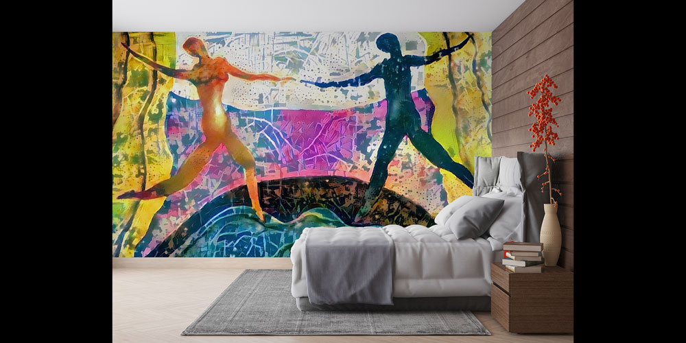 Renkli Dans Eden Figürler Temalı Sanatsal Duvar Kağıdı 5070