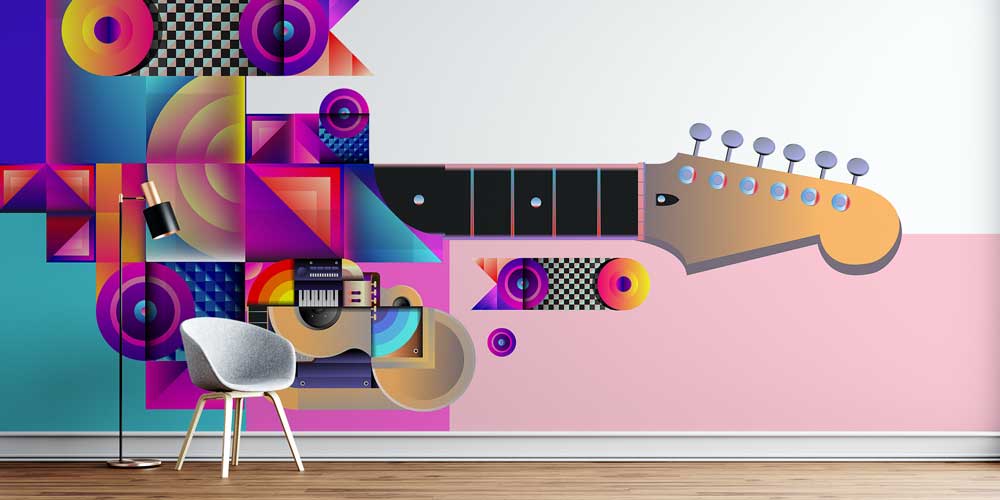 Geometrik Gitar Temalı Modern Duvar Kağıdı 5074