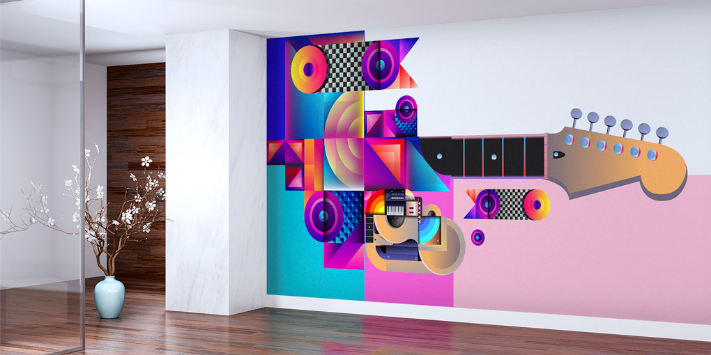 Geometrik Gitar Temalı Modern Duvar Kağıdı 5074