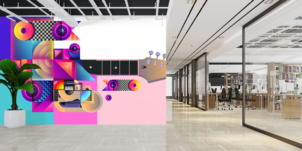 Geometrik Gitar Temalı Modern Duvar Kağıdı 5074