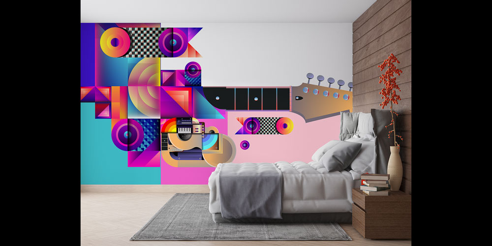 Geometrik Gitar Temalı Modern Duvar Kağıdı 5074