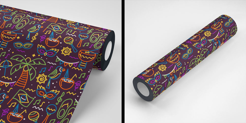 Neon Müzik ve Tropikal Desenli Renkli Duvar Kağıdı 5076