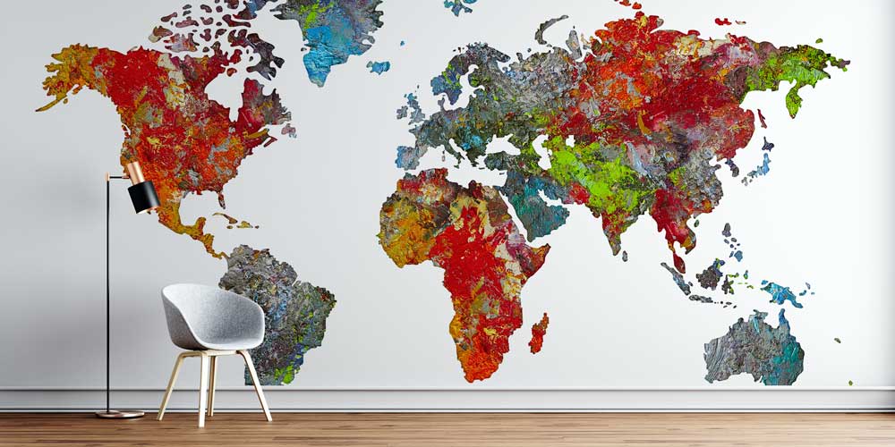 Renkli Soyut Dünya Haritası Harita Sanatı Duvar Kağıdı 5116