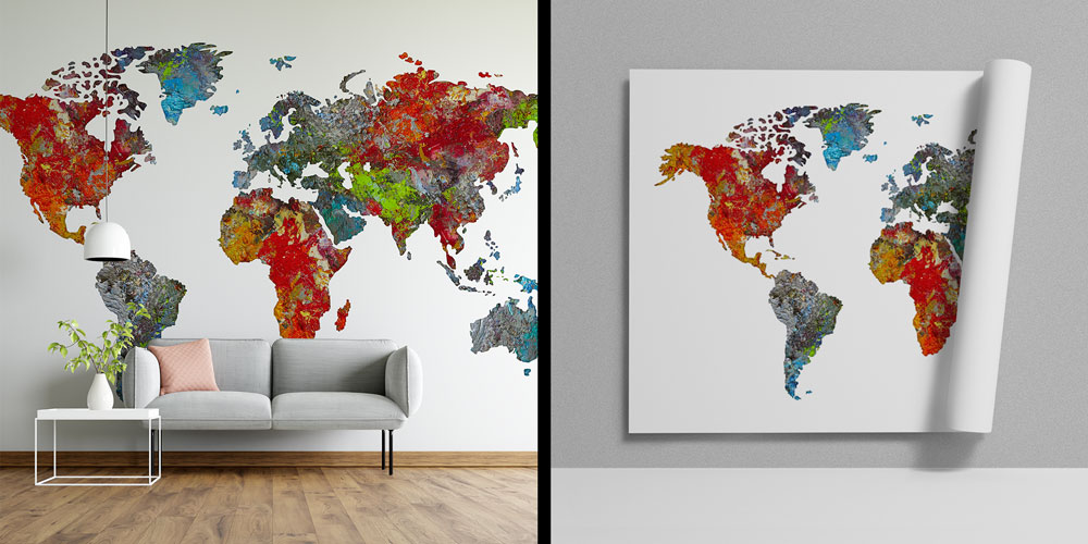 Renkli Soyut Dünya Haritası Harita Sanatı Duvar Kağıdı 5116