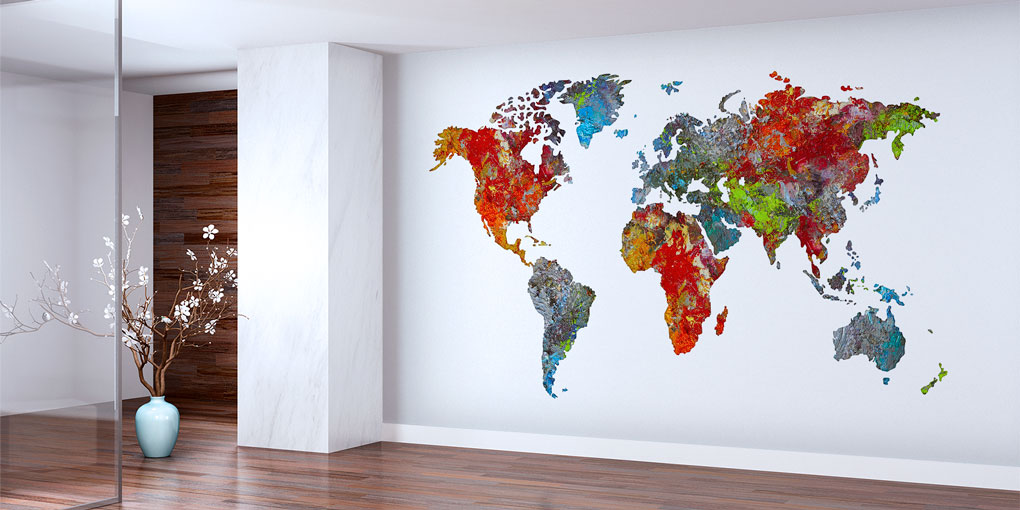 Renkli Soyut Dünya Haritası Harita Sanatı Duvar Kağıdı 5116