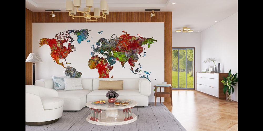 Renkli Soyut Dünya Haritası Harita Sanatı Duvar Kağıdı 5116