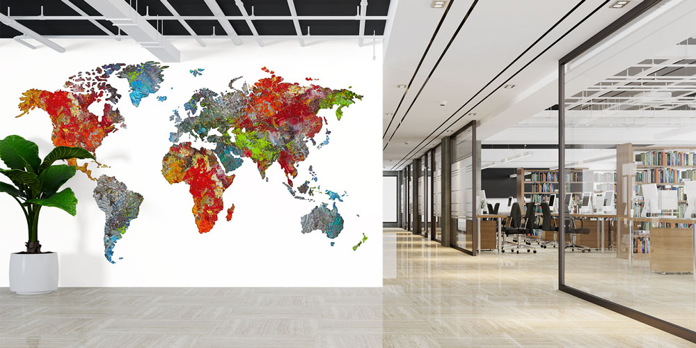 Renkli Soyut Dünya Haritası Harita Sanatı Duvar Kağıdı 5116