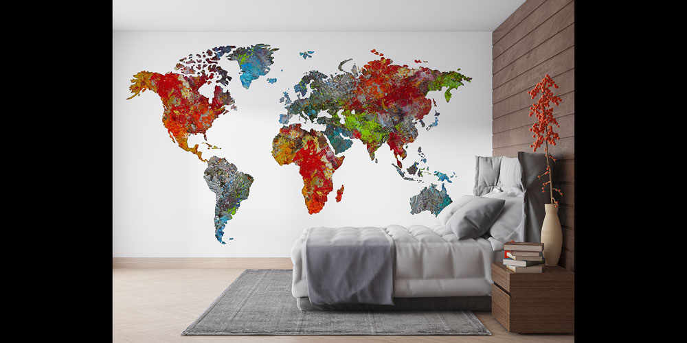 Renkli Soyut Dünya Haritası Harita Sanatı Duvar Kağıdı 5116