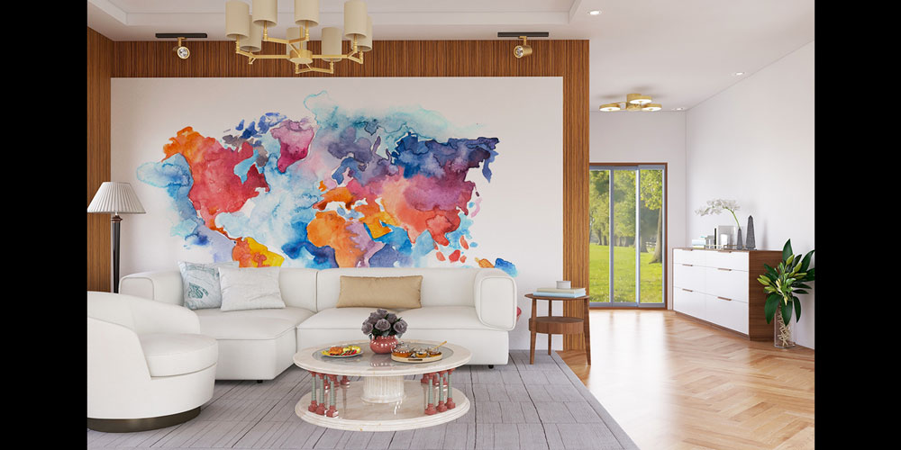 Pastel Sulu Boya Dünya Haritası Harita Sanatı Duvar Kağıdı 5118