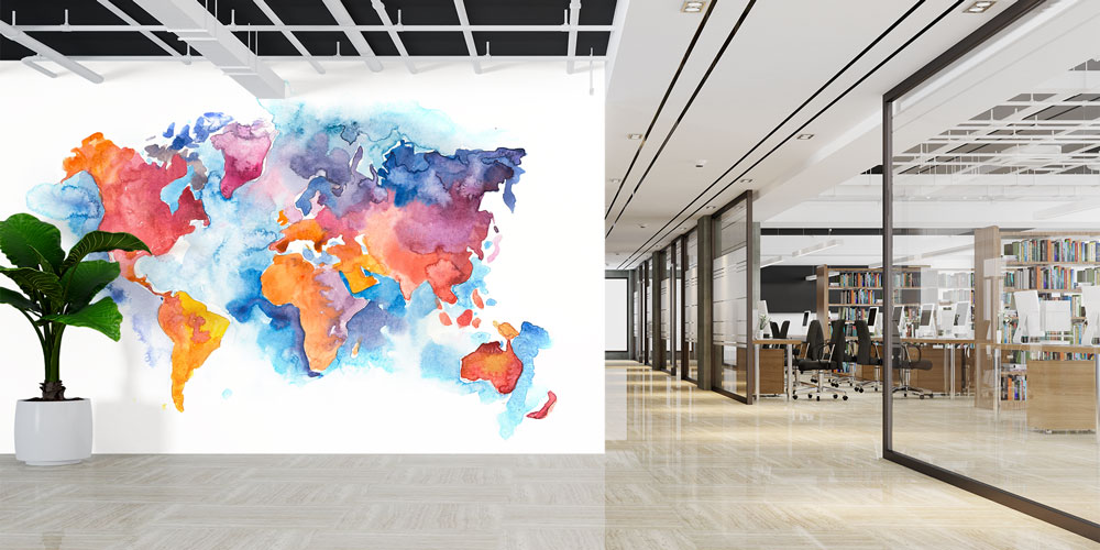 Pastel Sulu Boya Dünya Haritası Harita Sanatı Duvar Kağıdı 5118