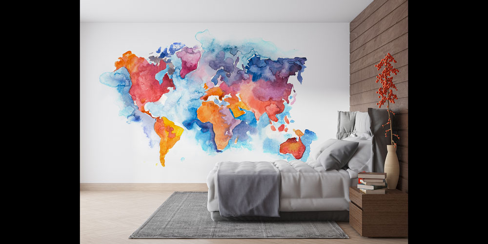 Pastel Sulu Boya Dünya Haritası Harita Sanatı Duvar Kağıdı 5118