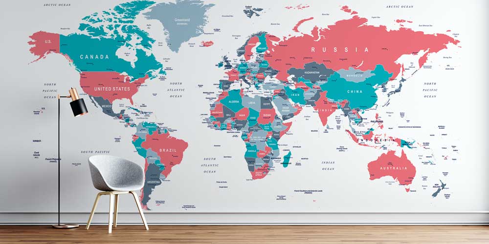 duvar-kagidi-5123-0 Renk Kodlu Siyasi Dünya Haritası Harita Sanatı Duvar Kağıdı 5123