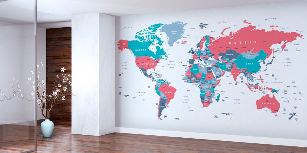 duvar-kagidi-5123-01 Renk Kodlu Siyasi Dünya Haritası Harita Sanatı Duvar Kağıdı 5123