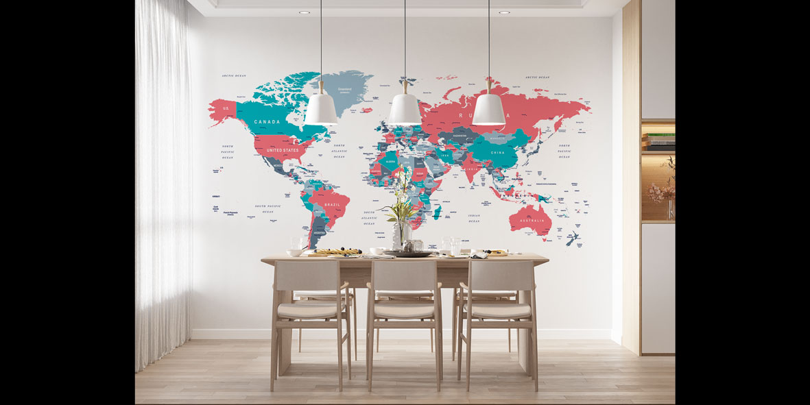 duvar-kagidi-5123-04 Renk Kodlu Siyasi Dünya Haritası Harita Sanatı Duvar Kağıdı 5123