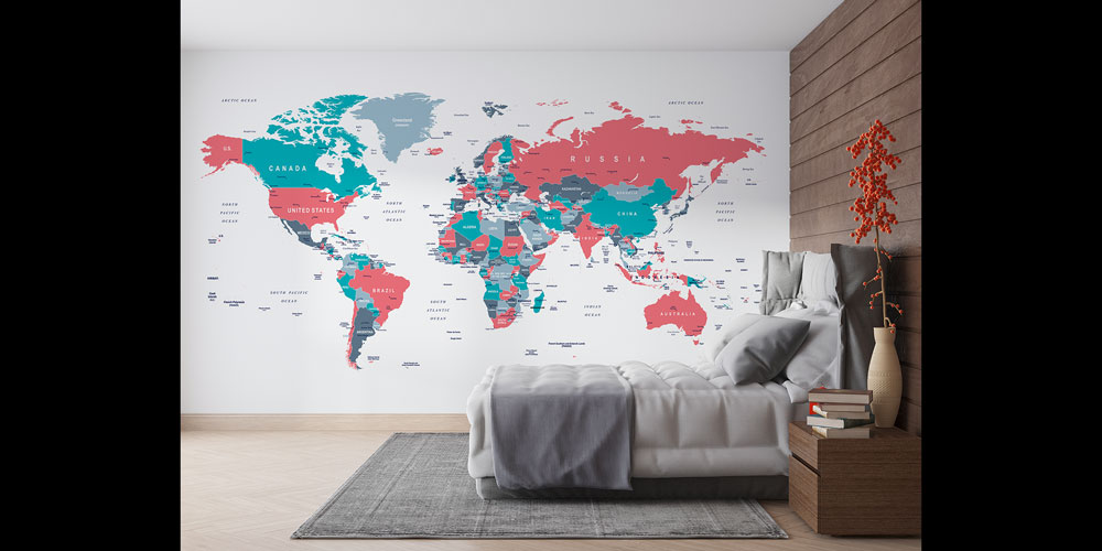 duvar-kagidi-5123-05 Renk Kodlu Siyasi Dünya Haritası Harita Sanatı Duvar Kağıdı 5123