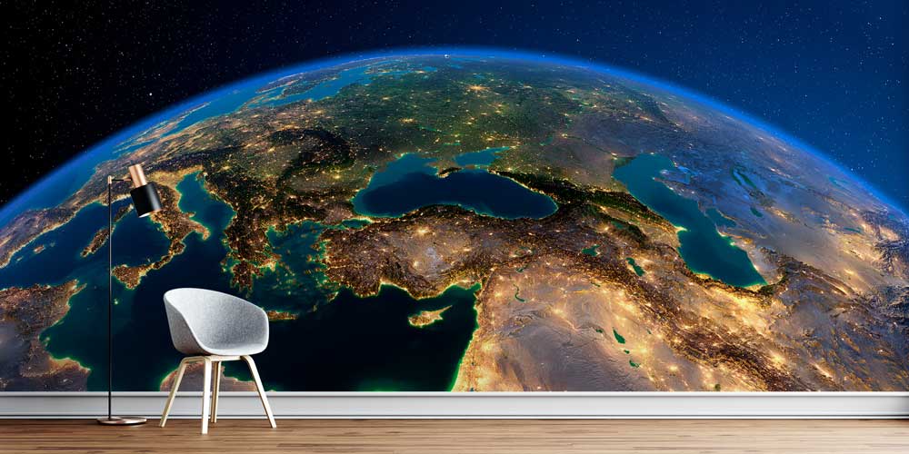 duvar-kagidi-5125-0 Uzaydan Dünya Gece Görünümü Harita Sanatı Duvar Kağıdı 5125