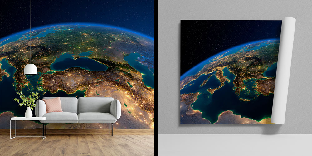 duvar-kagidi-5125-00 Uzaydan Dünya Gece Görünümü Harita Sanatı Duvar Kağıdı 5125