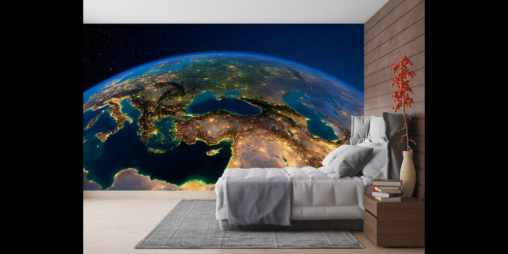 duvar-kagidi-5125-05 Uzaydan Dünya Gece Görünümü Harita Sanatı Duvar Kağıdı 5125