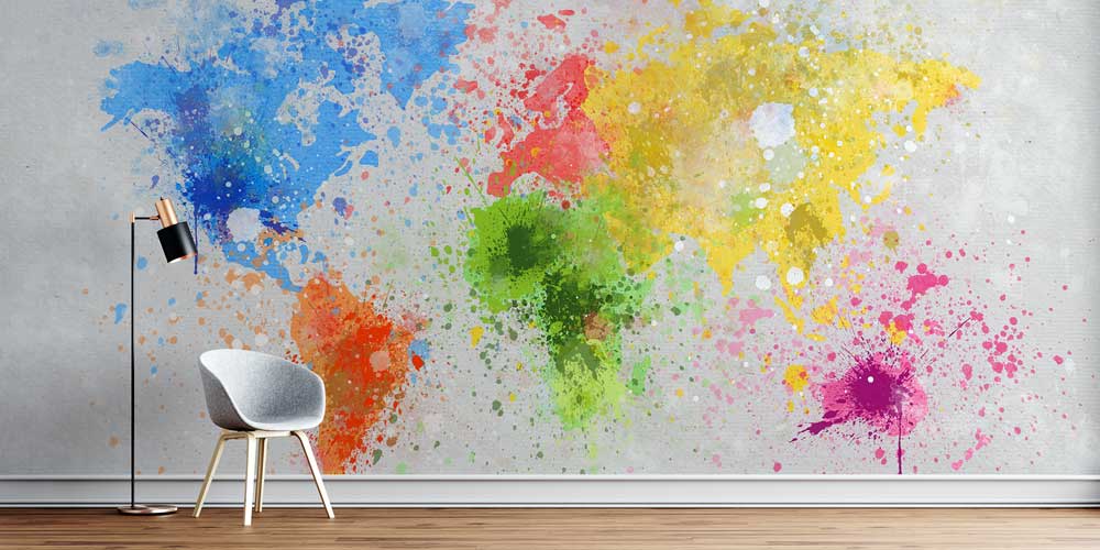 Soyut Renk Patlamalı Dünya Haritası Harita Sanatı Duvar Kağıdı 5127