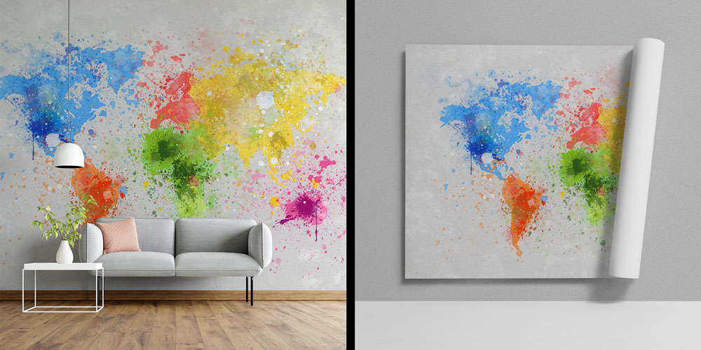 duvar-kagidi-5127-00 Soyut Renk Patlamalı Dünya Haritası Harita Sanatı Duvar Kağıdı 5127