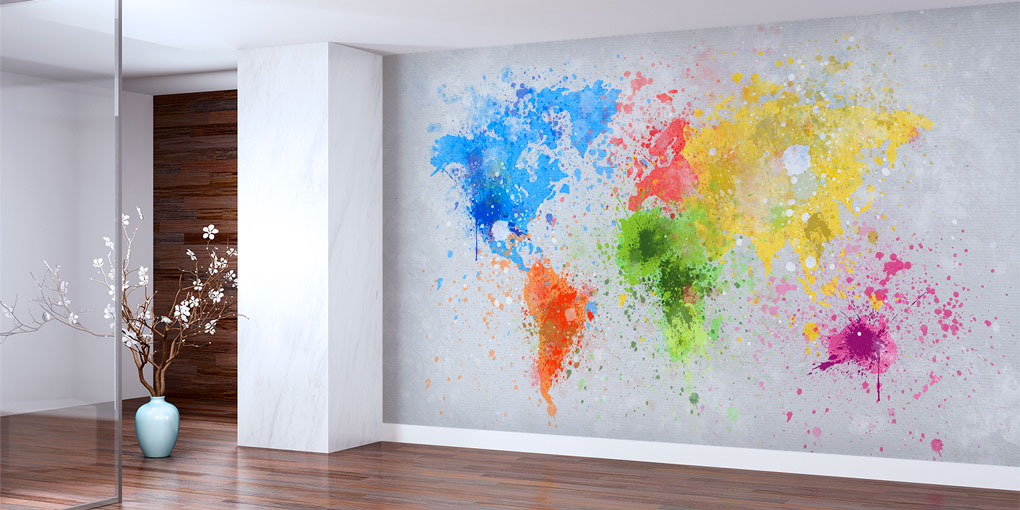 Soyut Renk Patlamalı Dünya Haritası Harita Sanatı Duvar Kağıdı 5127